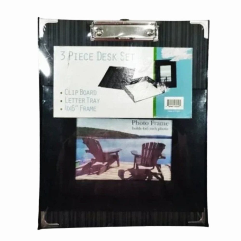 NEW 3 Piece Desk Set Clip Board, Letter Tray Picture Frame